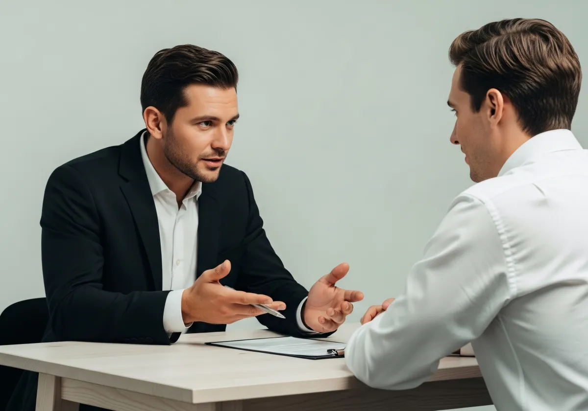 coach dialoga con un cliente sorridente